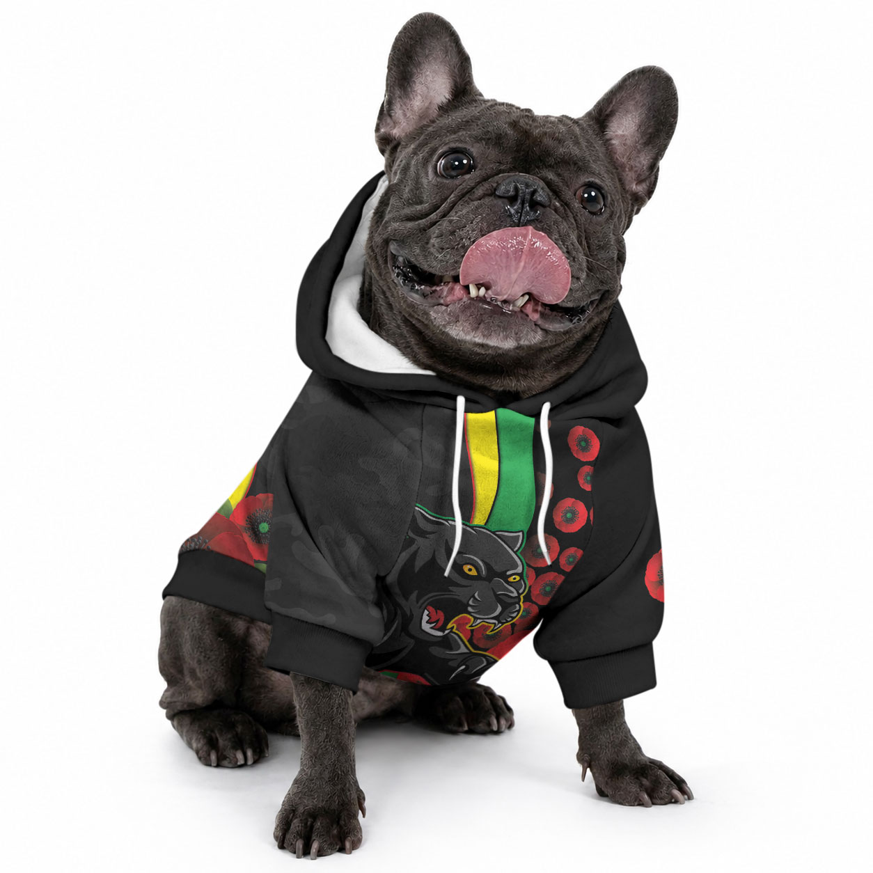 Penrith Panthers ANZAC Personalised Pet Hoodie Lest We Forget Poppy Camo