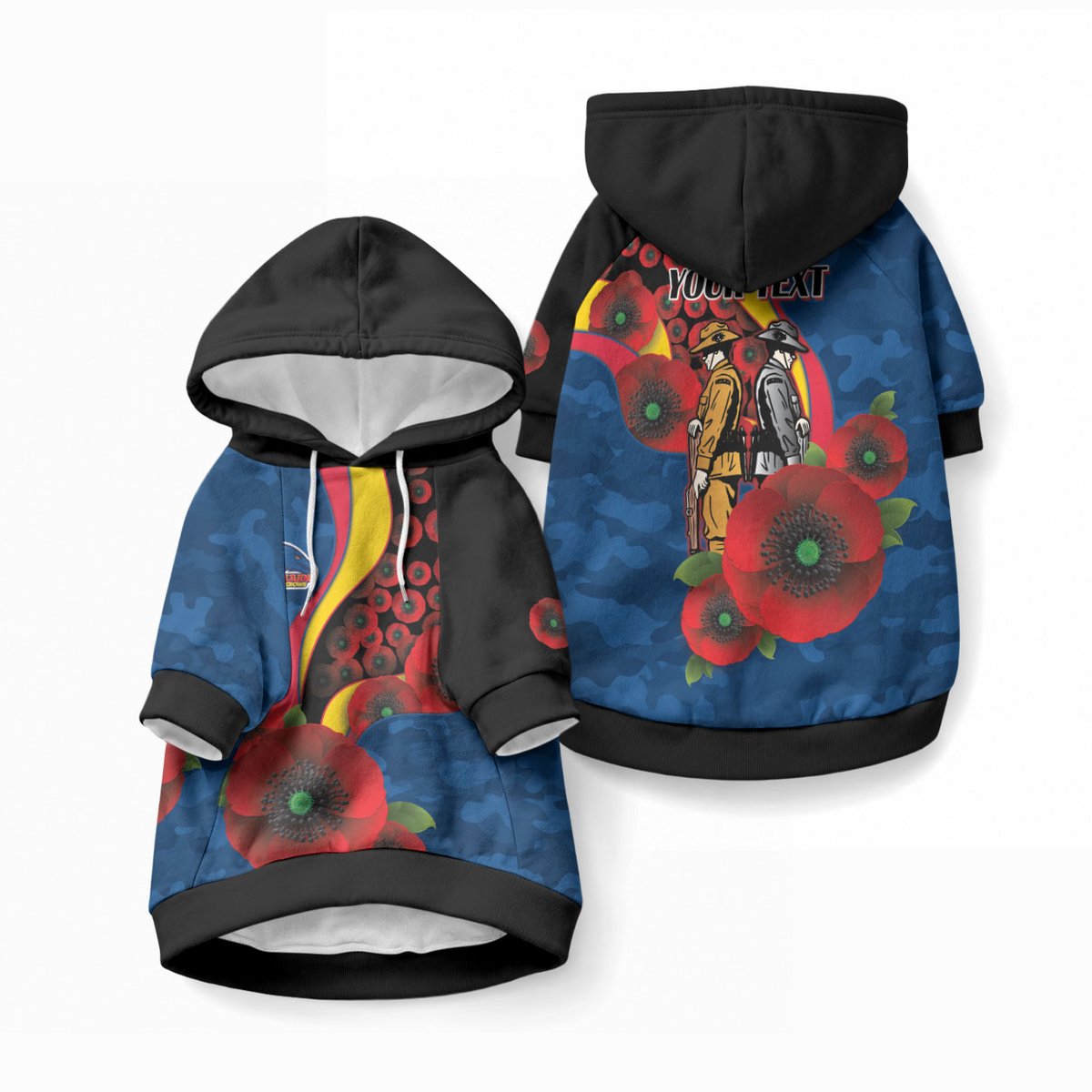 Adelaide Crows ANZAC Personalised Pet Hoodie Lest We Forget Poppy Camo