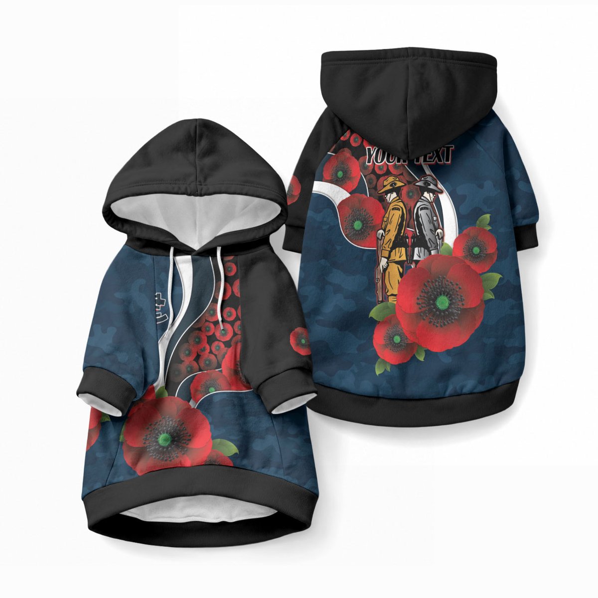 Carlton Blues ANZAC Personalised Pet Hoodie Lest We Forget Poppy Camo