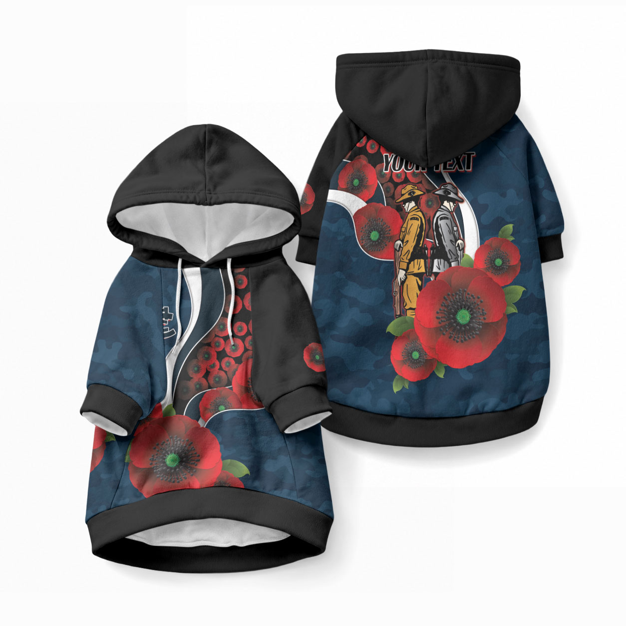 Carlton Blues ANZAC Personalised Pet Hoodie Lest We Forget Poppy Camo