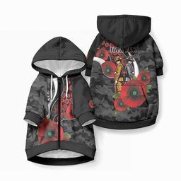 Collingwood Magpies ANZAC Personalised Pet Hoodie Lest We Forget Poppy Camo