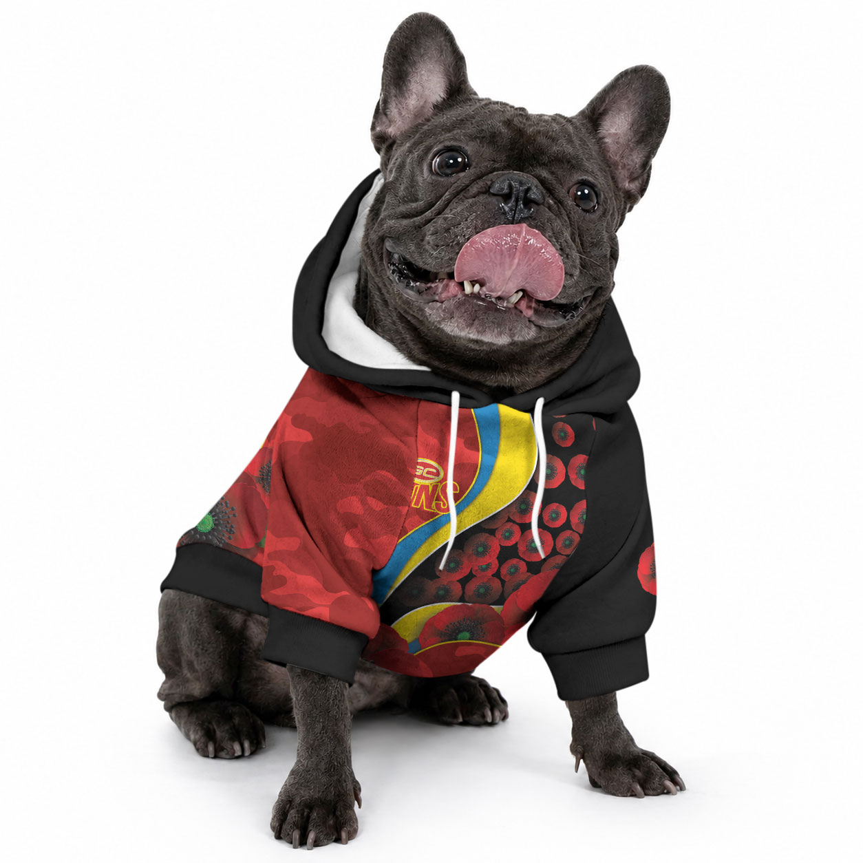 Gold Suns ANZAC Personalised Pet Hoodie Lest We Forget Poppy Camo