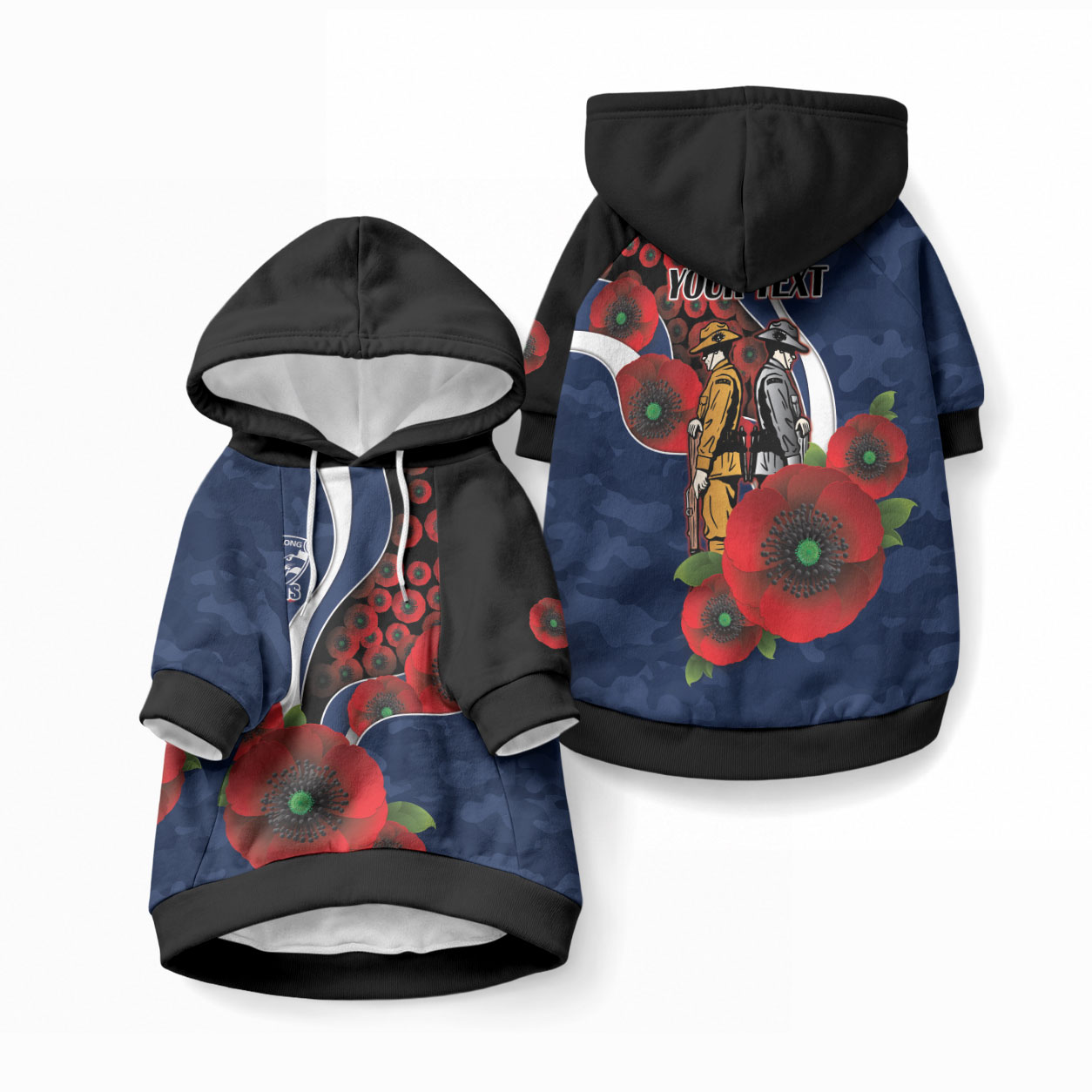 Geelong Cats ANZAC Personalised Pet Hoodie Lest We Forget Poppy Camo