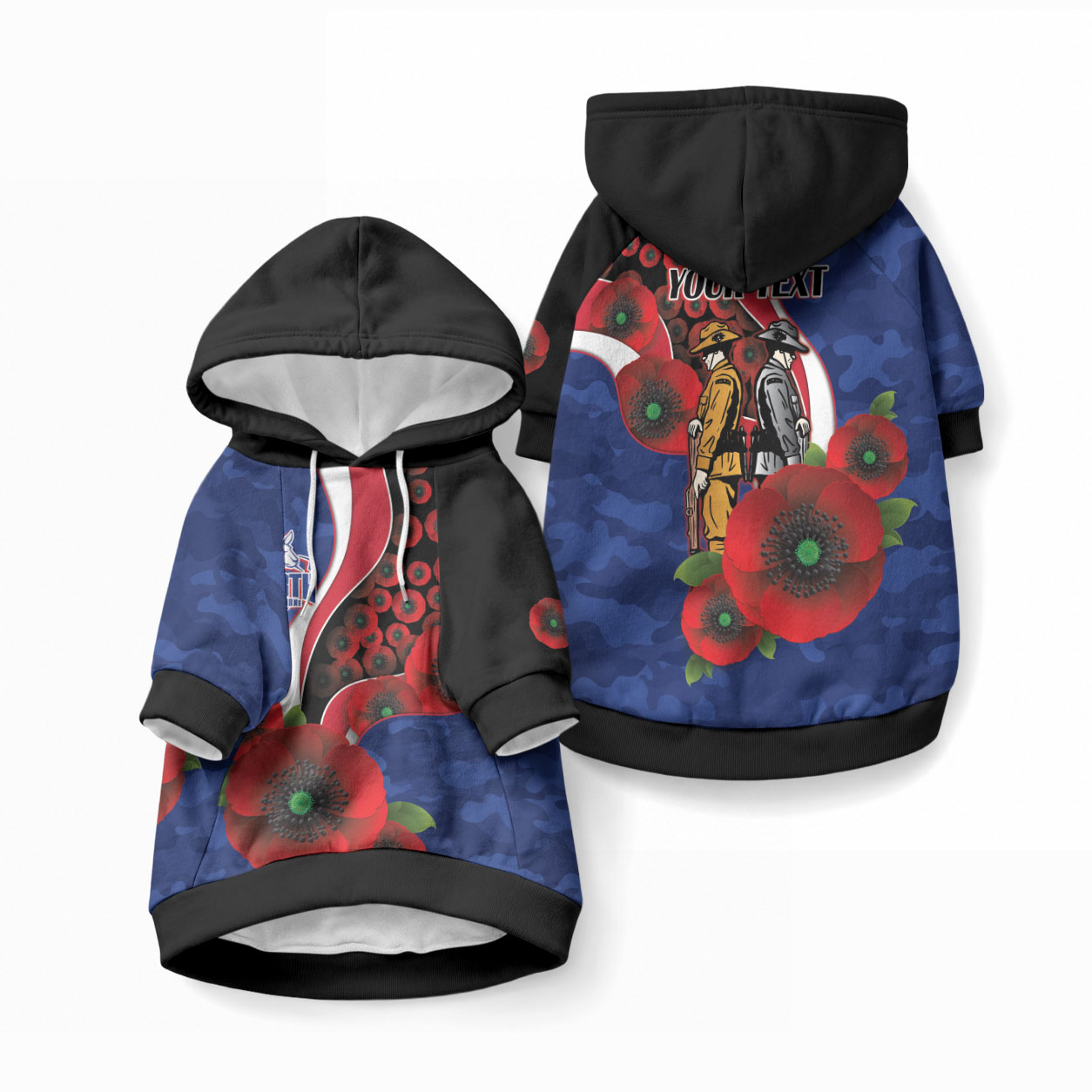North Kangaroos ANZAC Personalised Pet Hoodie Lest We Forget Poppy Camo