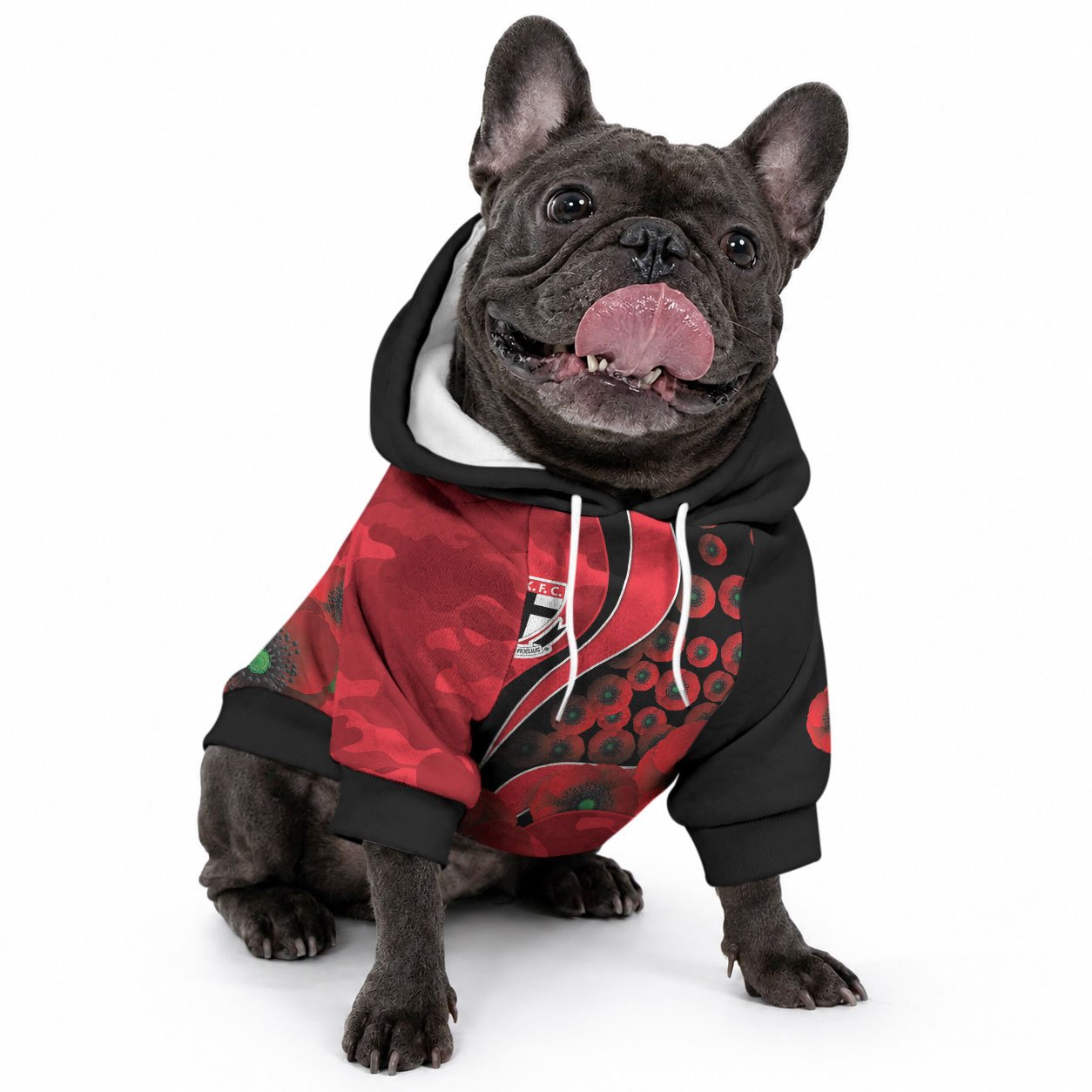 St Saints ANZAC Personalised Pet Hoodie Lest We Forget Poppy Camo