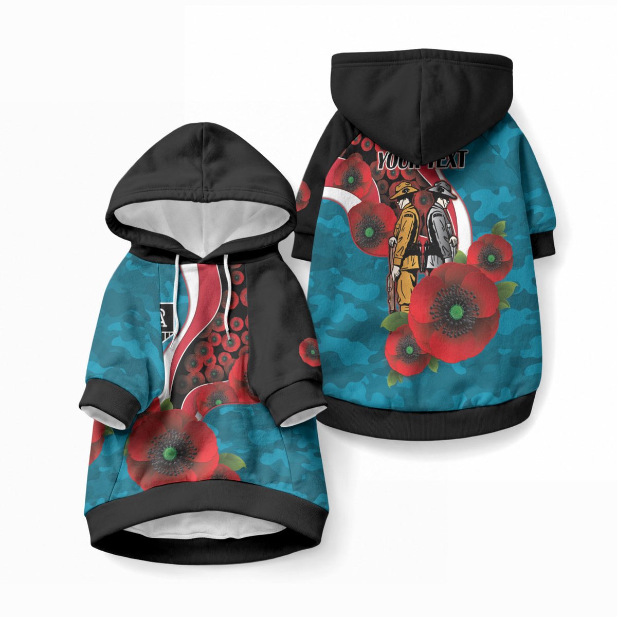 Port Power ANZAC Personalised Pet Hoodie Lest We Forget Poppy Camo