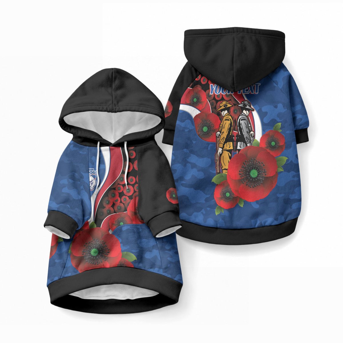 Western Bulldogs ANZAC Personalised Pet Hoodie Lest We Forget Poppy Camo