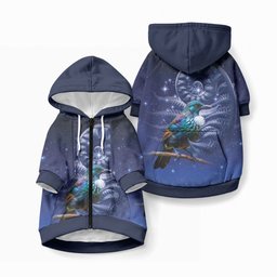 Tui Bird Matariki Galaxy Pet Hoodie Koru Silver Fern Aotearoa