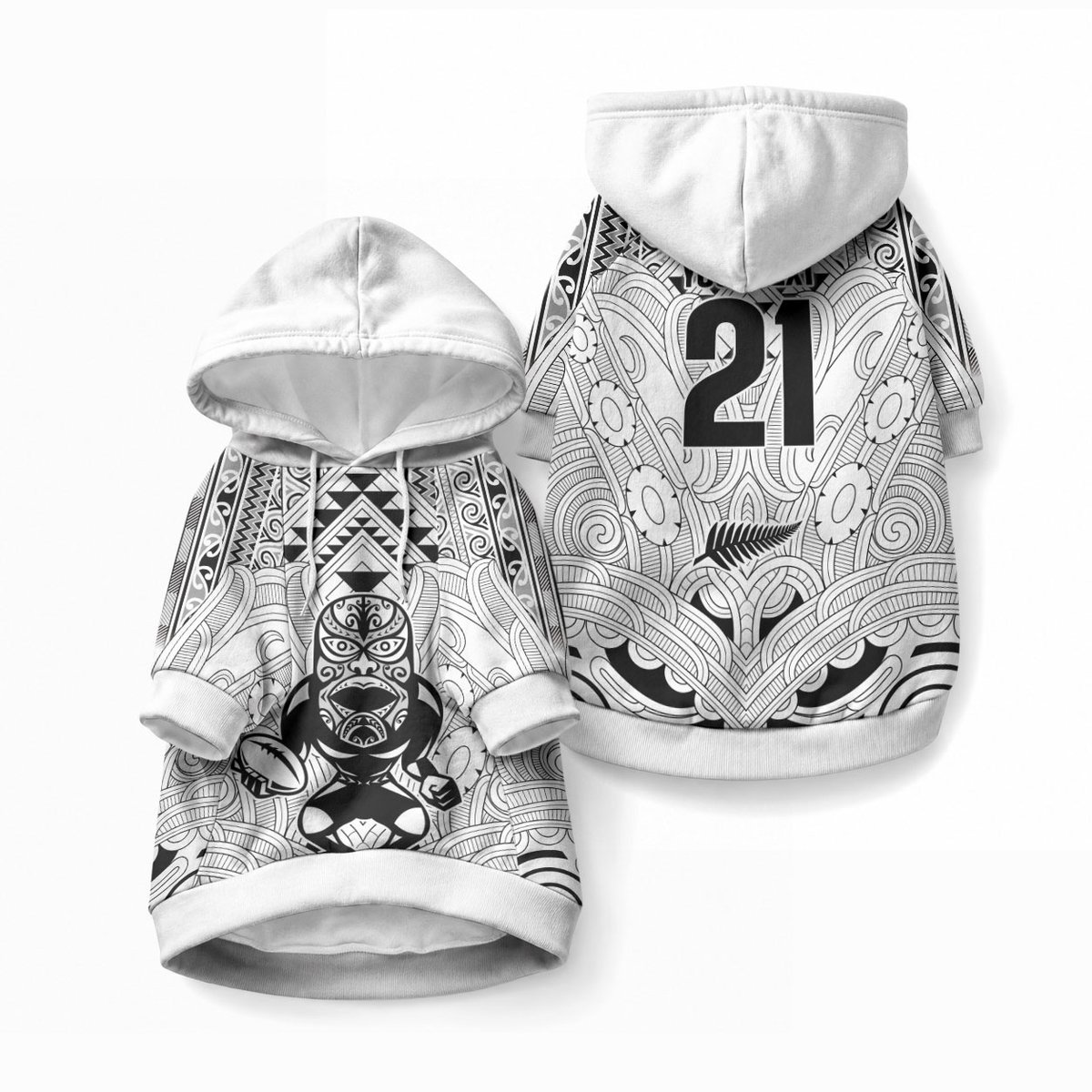 2026 Autumn Rugby Nations New Zealand Custom Pet Hoodie White Kowhaiwhai Maori Tribal Taniko Motif