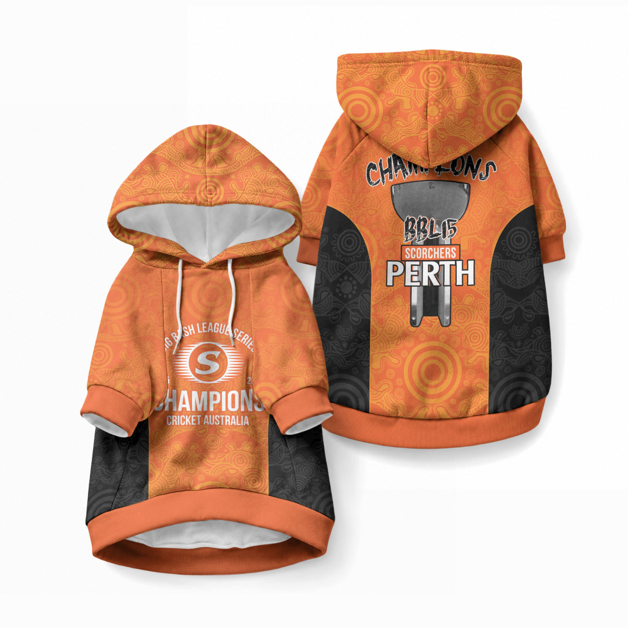 Cricket Australia Perth Champions 2026 Pet Hoodie Gold Aboriginal Dot Art
