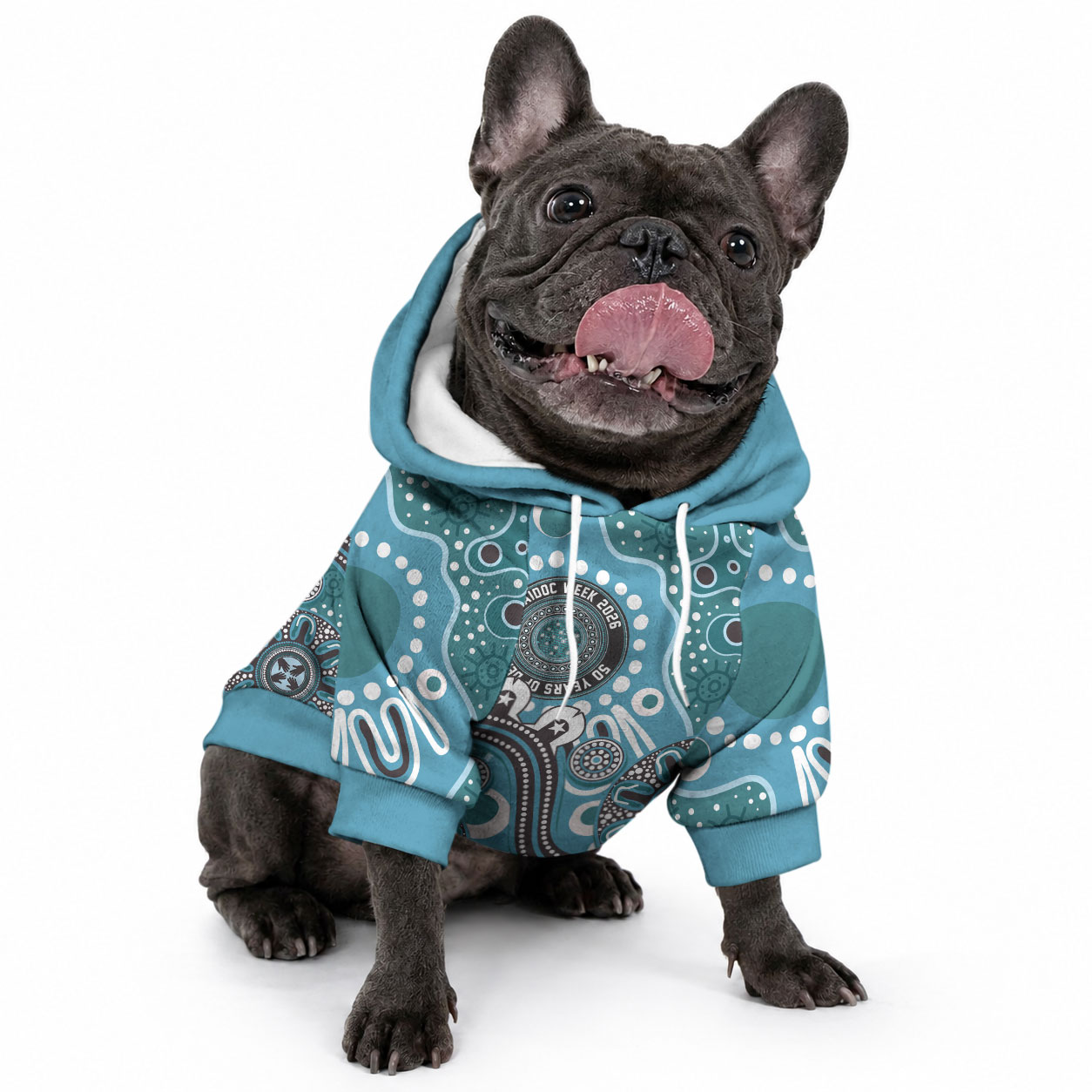 Personalised NAIDOC Week 50 Years Deadly Always Pet Hoodie Teal Aboriginal Artwork Dot Painting