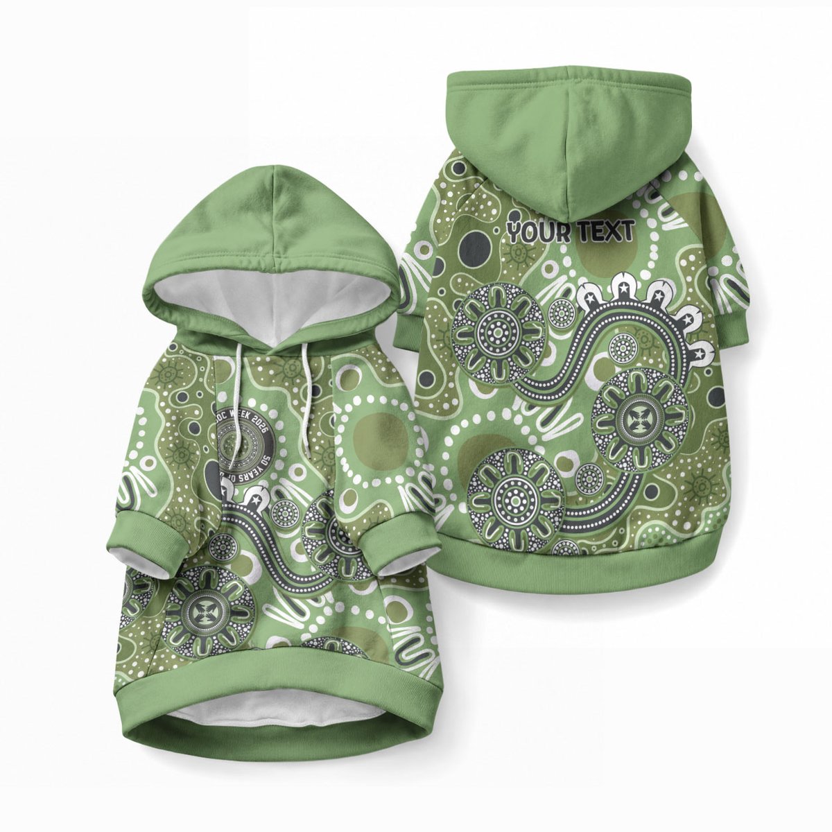 Personalised NAIDOC Week 50 Years Deadly Always Pet Hoodie Green Aboriginal Artwork Dot Painting