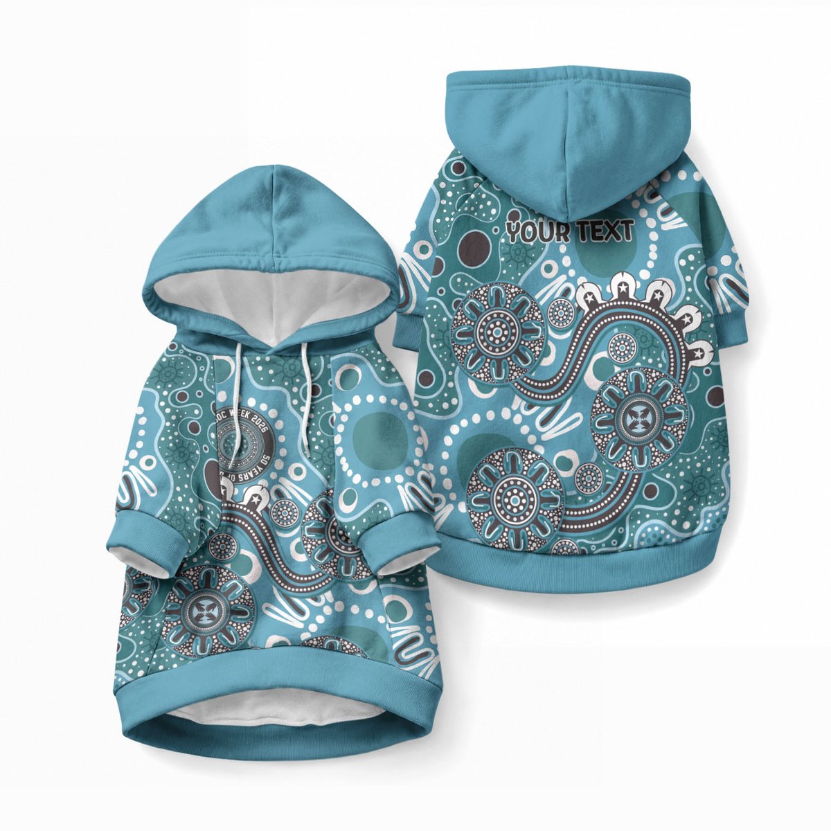 Personalised NAIDOC Week 50 Years Deadly Always Pet Hoodie Teal Aboriginal Artwork Dot Painting