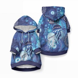NAIDOC Deadly 50 Years Pet Hoodie Jellyfish Aboriginal Culture Inspired Blue