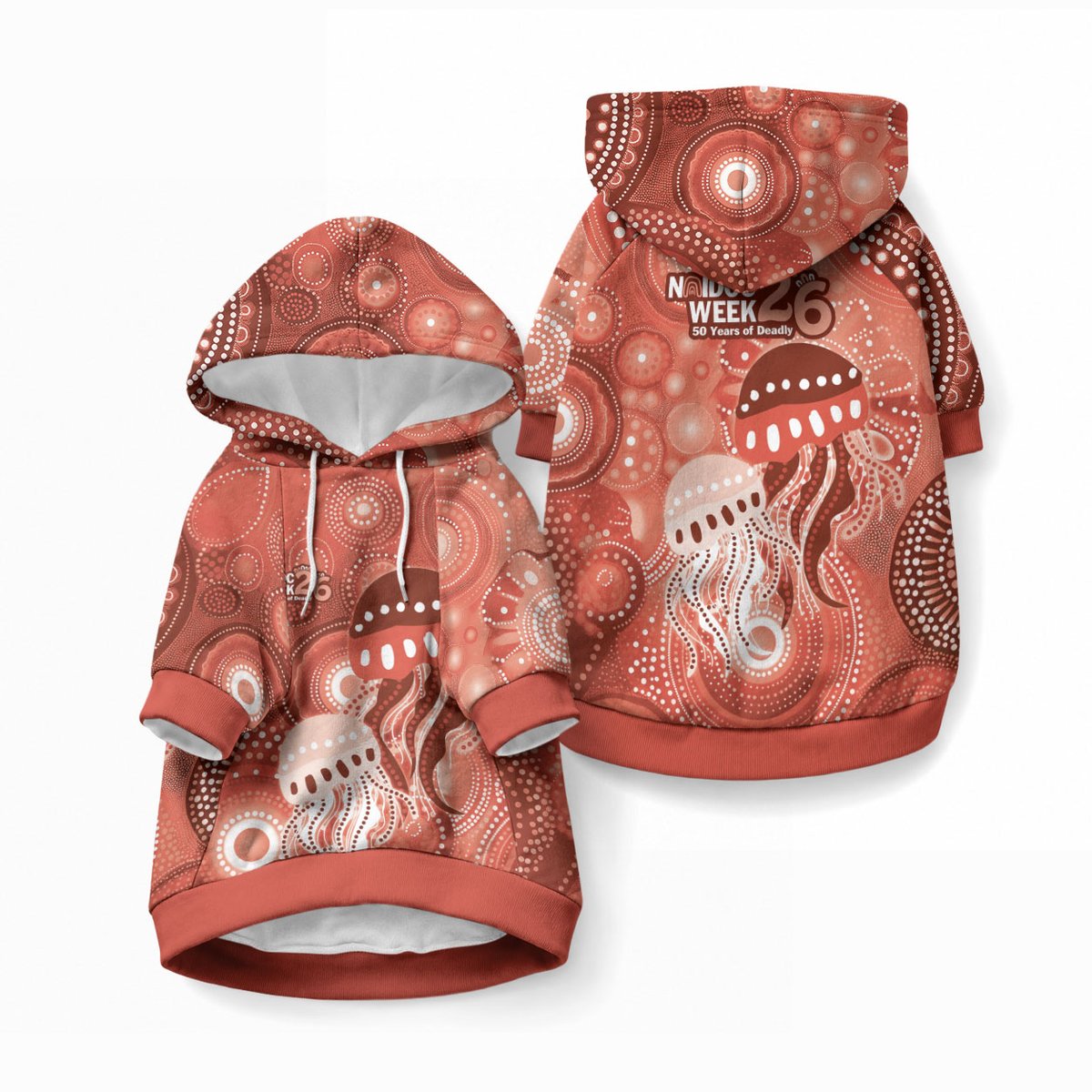 NAIDOC Deadly 50 Years Pet Hoodie Jellyfish Aboriginal Culture Inspired Red