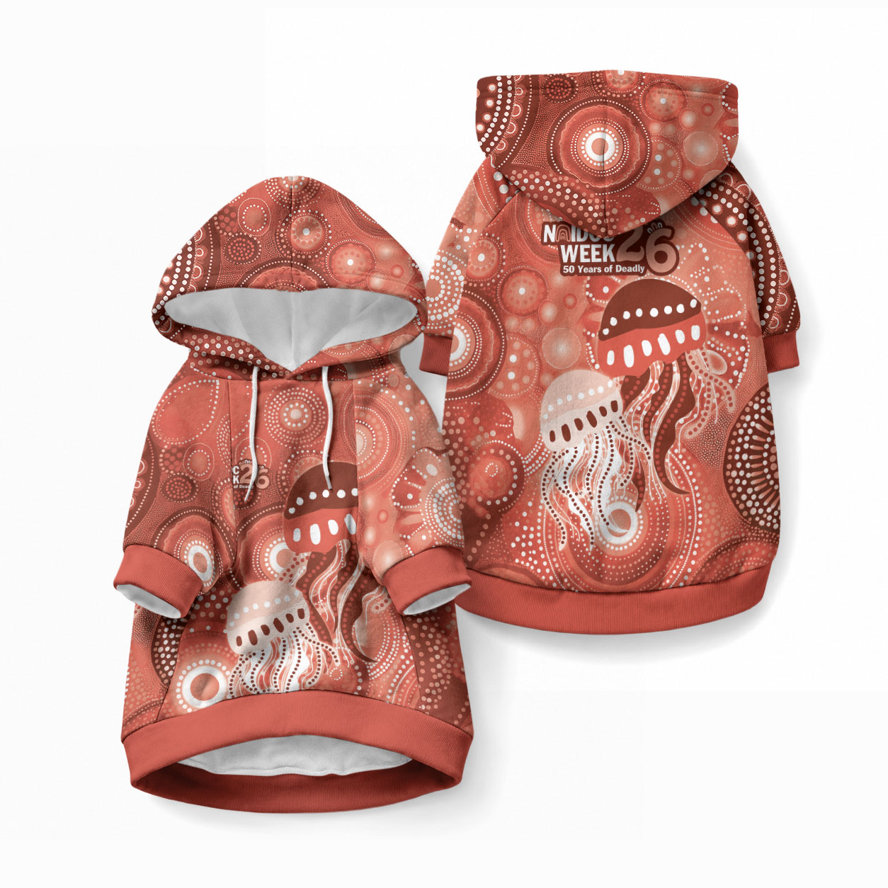 NAIDOC Deadly 50 Years Pet Hoodie Jellyfish Aboriginal Culture Inspired Red