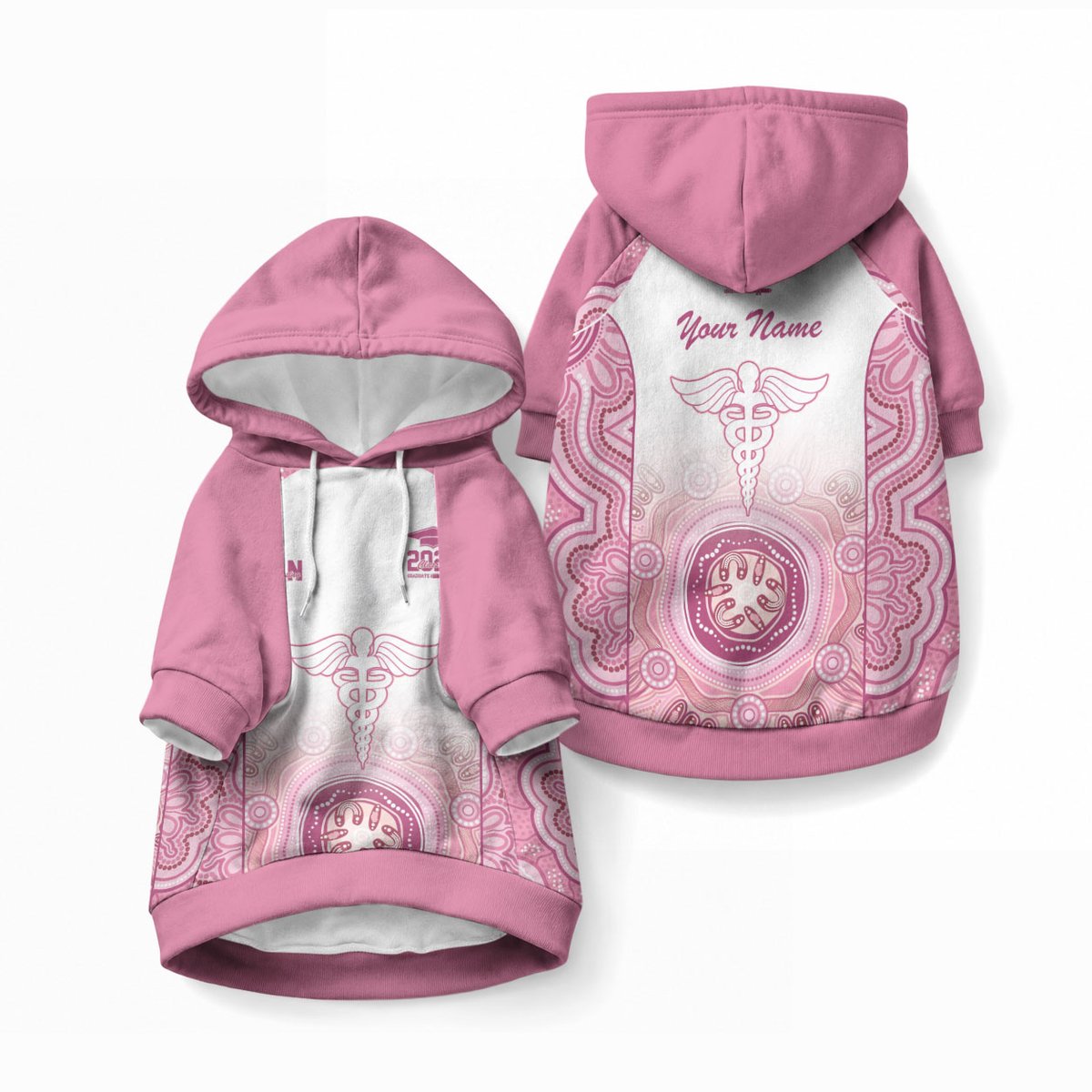 Aussie Nurse RN 2026 Personalised Pet Hoodie Pink Aboriginal Art Pattern Cultural Pride