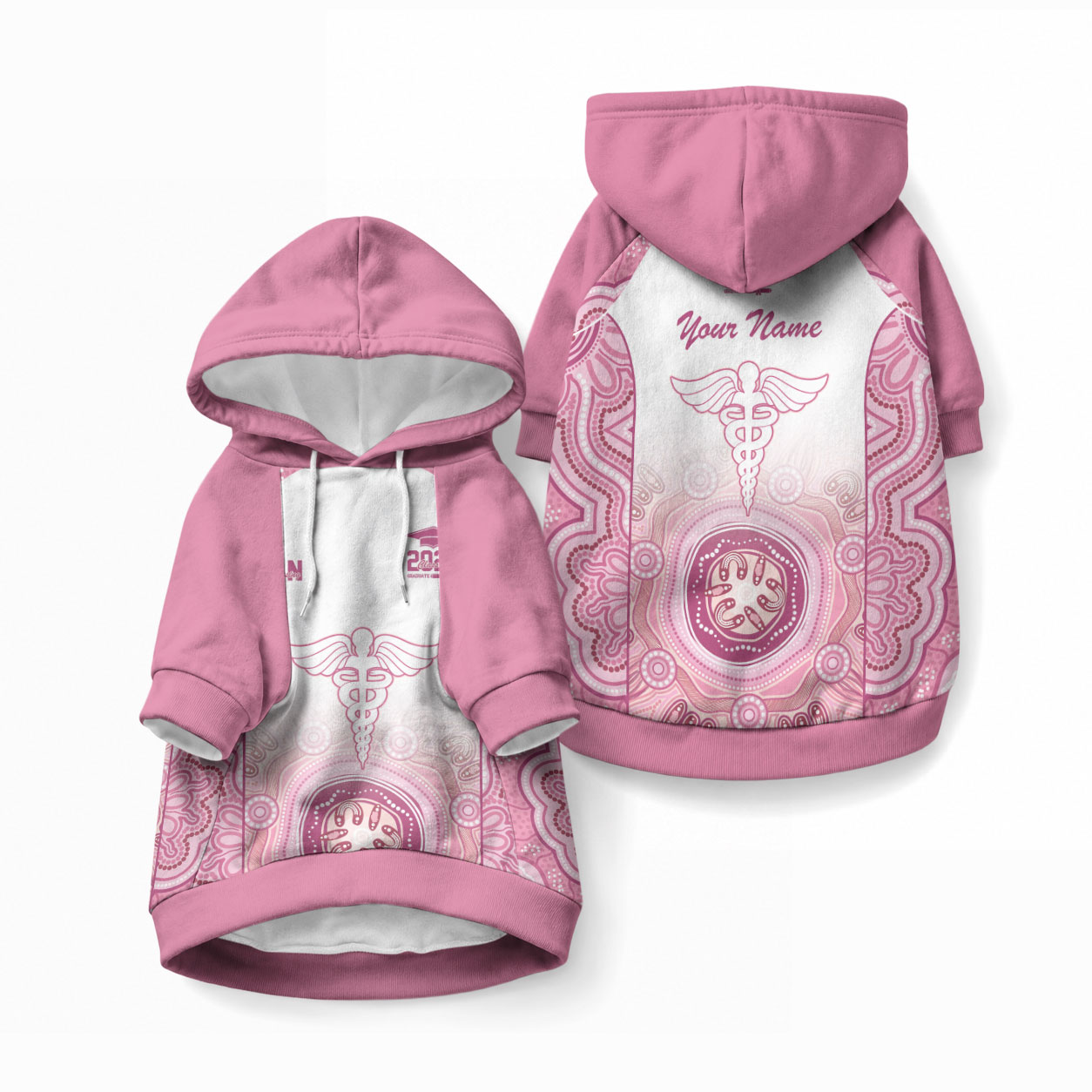 Aussie Nurse RN 2026 Personalised Pet Hoodie Pink Aboriginal Art Pattern Cultural Pride