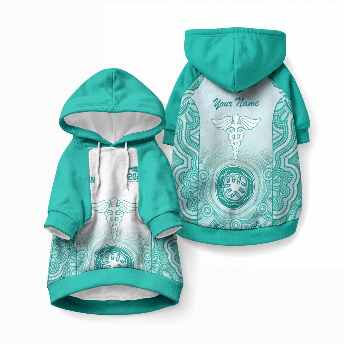 Aussie Nurse RN 2026 Personalised Pet Hoodie Turquoise Aboriginal Art Pattern Cultural Pride