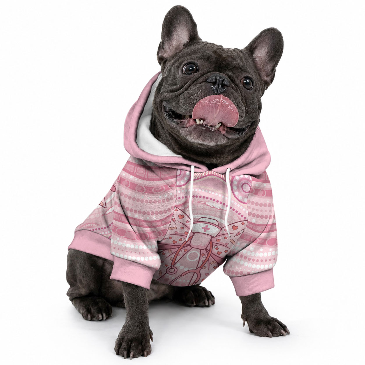 Aussie Nurse Personalised Pet Hoodie Pink Stethoscope Coquette Bow Aboriginal Dot Art