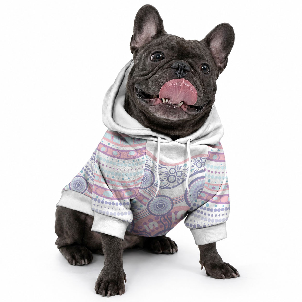 Australian Indigenous Aboriginal Art Pet Hoodie Vivid Pastel Peach Purple