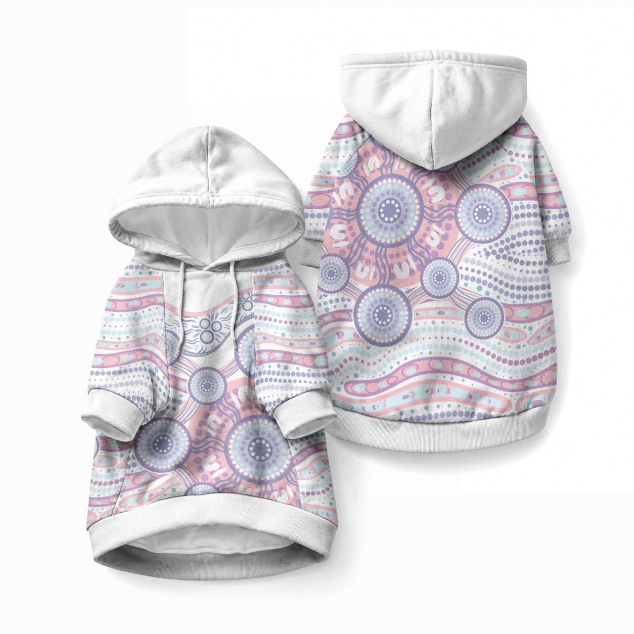 Australian Indigenous Aboriginal Art Pet Hoodie Vivid Pastel Peach Purple