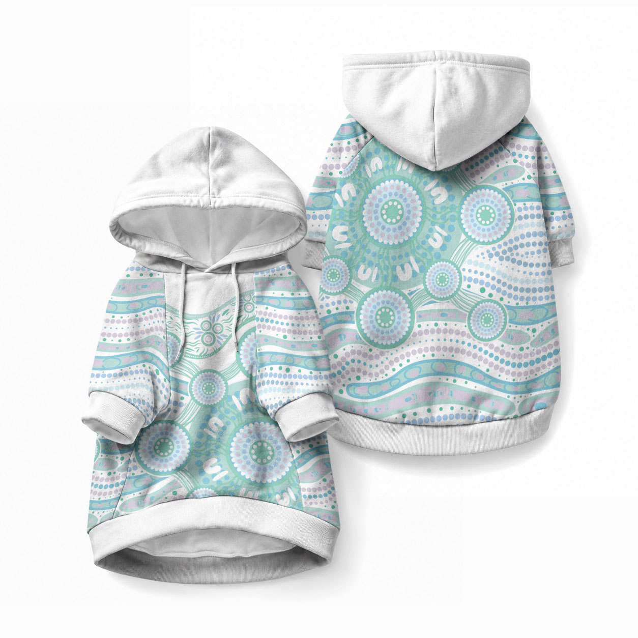 Australian Indigenous Aboriginal Art Pet Hoodie Vivid Pastel Teal Green