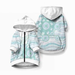Australian Indigenous Aboriginal Art Pet Hoodie Vivid Pastel Teal Green