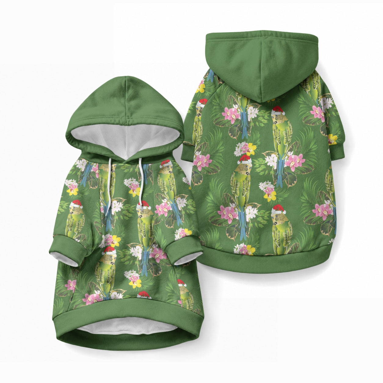 Aussie Santa Budgie Christmas Pet Hoodie Green Parakeet Tropical Floral