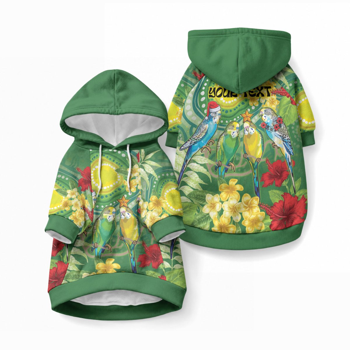 Australia Budgerigars Parakeets Personalised Pet Hoodie Cute Budgies Santa Tropical Flowers
