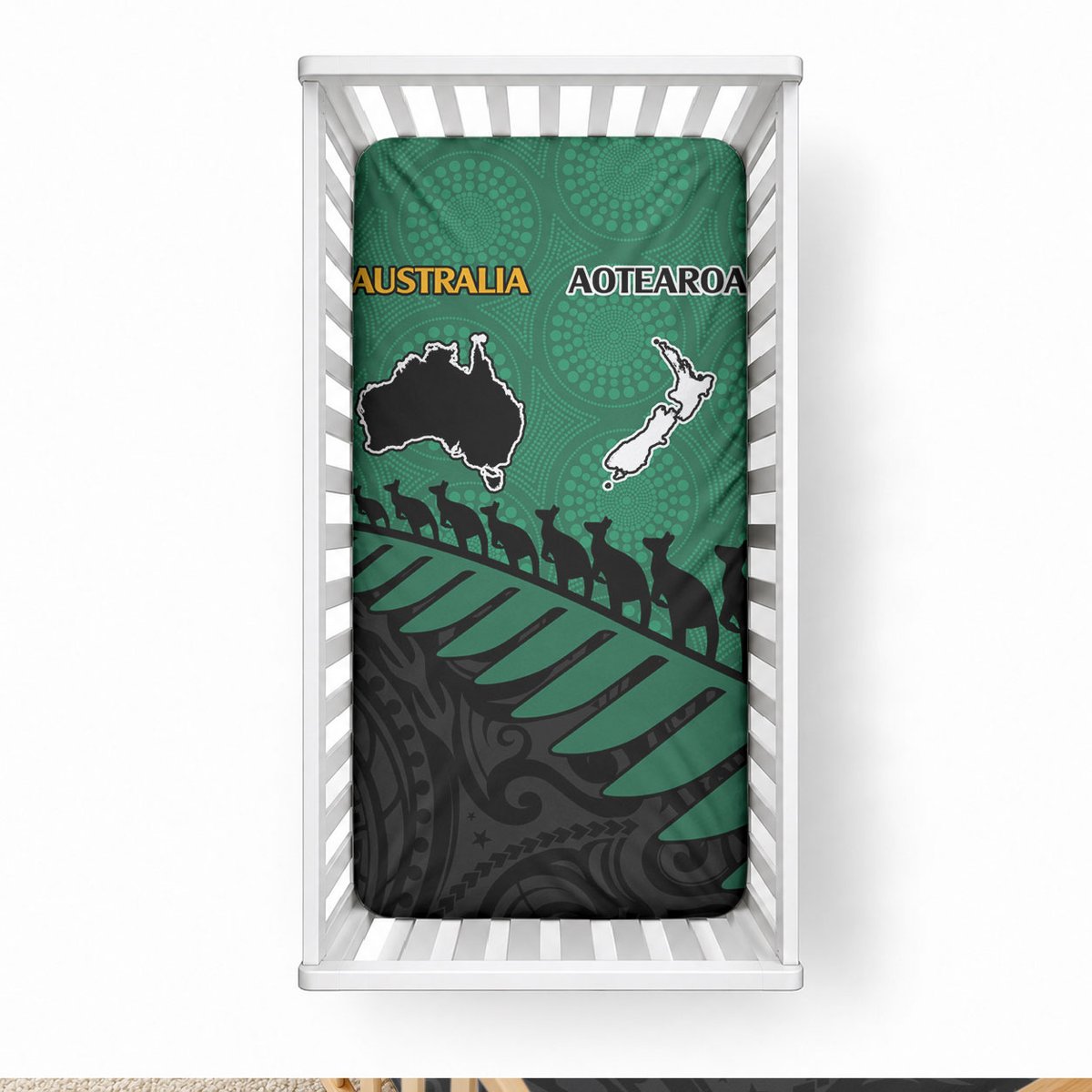Australia Wallabies and Aotearoa Rugby Baby Bed Cover Kangaroo Black Fern Maori Green Vibe