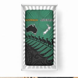 Australia Wallabies and Aotearoa Rugby Baby Bed Cover Kangaroo Black Fern Maori Green Vibe