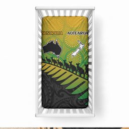 Australia Wallabies and Aotearoa Rugby Baby Bed Cover Kangaroo Black Fern Maori Gradient Vibe