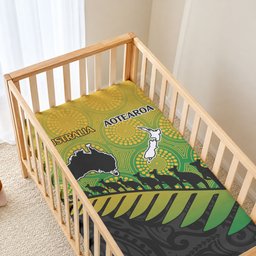 Australia Wallabies and Aotearoa Rugby Baby Bed Cover Kangaroo Black Fern Maori Gradient Vibe
