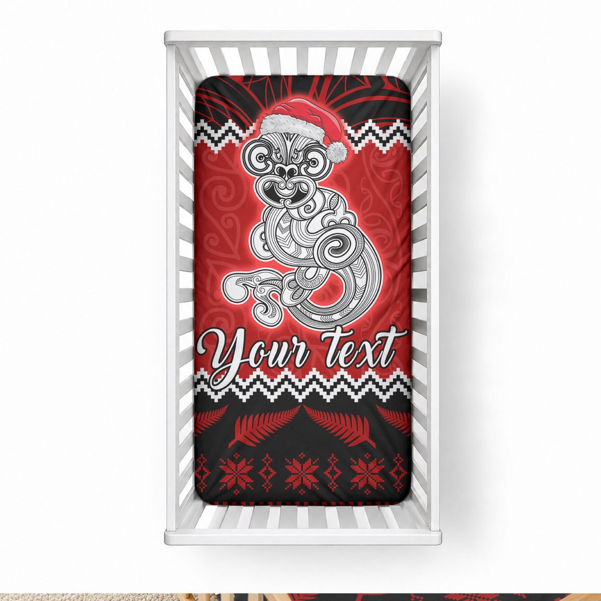 Personalised New Zealand Christmas Baby Bed Cover Maori Tiki Meri Kirihimete