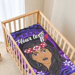 New Zealand Custom Women's Day Baby Bed Cover Maori Girl Feathers of Hope - Purple