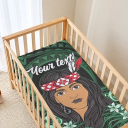 New Zealand Custom Women's Day Baby Bed Cover Maori Girl Feathers of Hope - Green