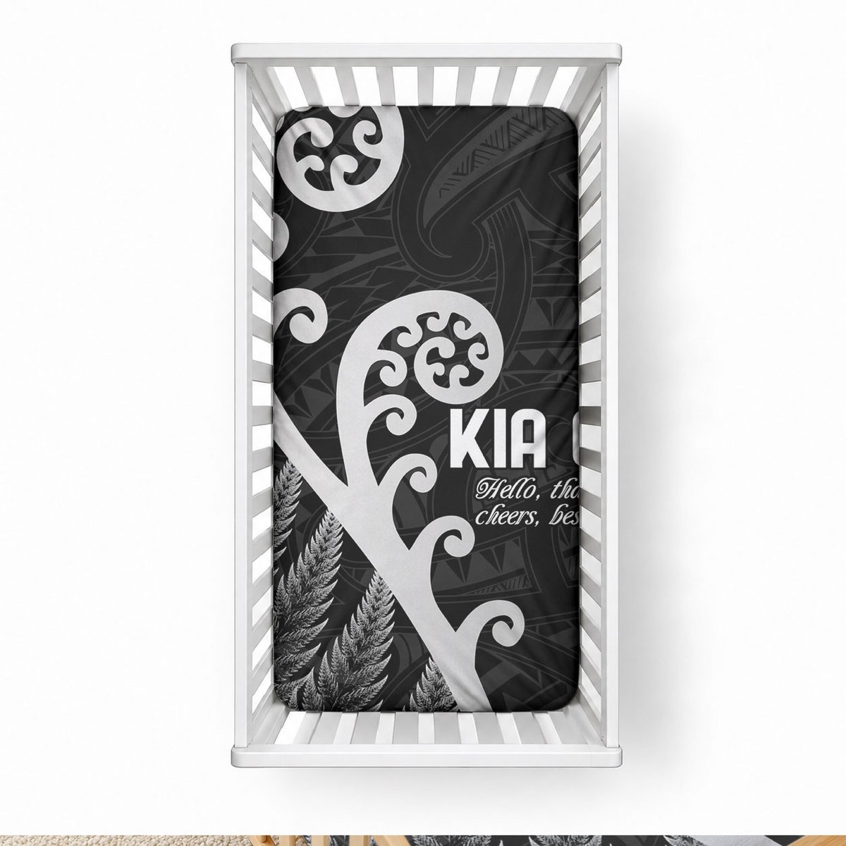 Kia Ora Maori Language Baby Bed Cover Te Reo Maori Koru Fern Art