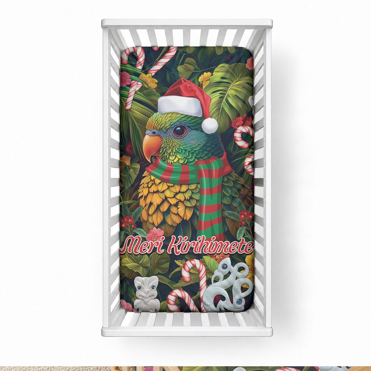 Meri Kirihimete Kakapo Santa Baby Bed Cover Merry Christmas with Tropical Vibe