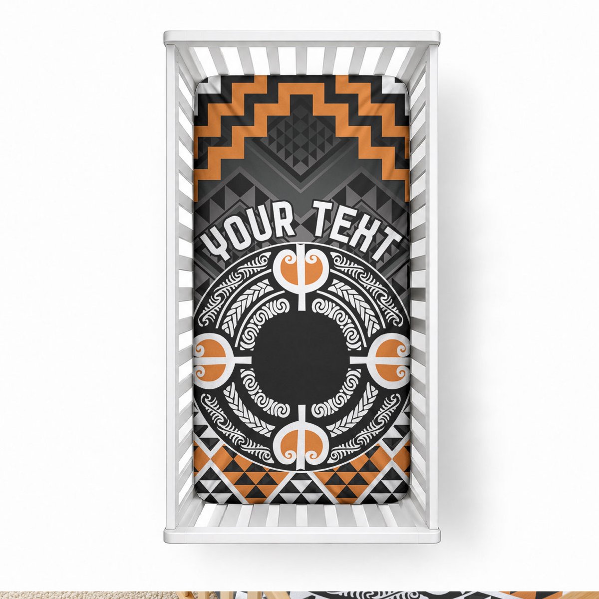 Personalised Aotearoa Niho Taniwha Motif Baby Bed Cover Gold Style