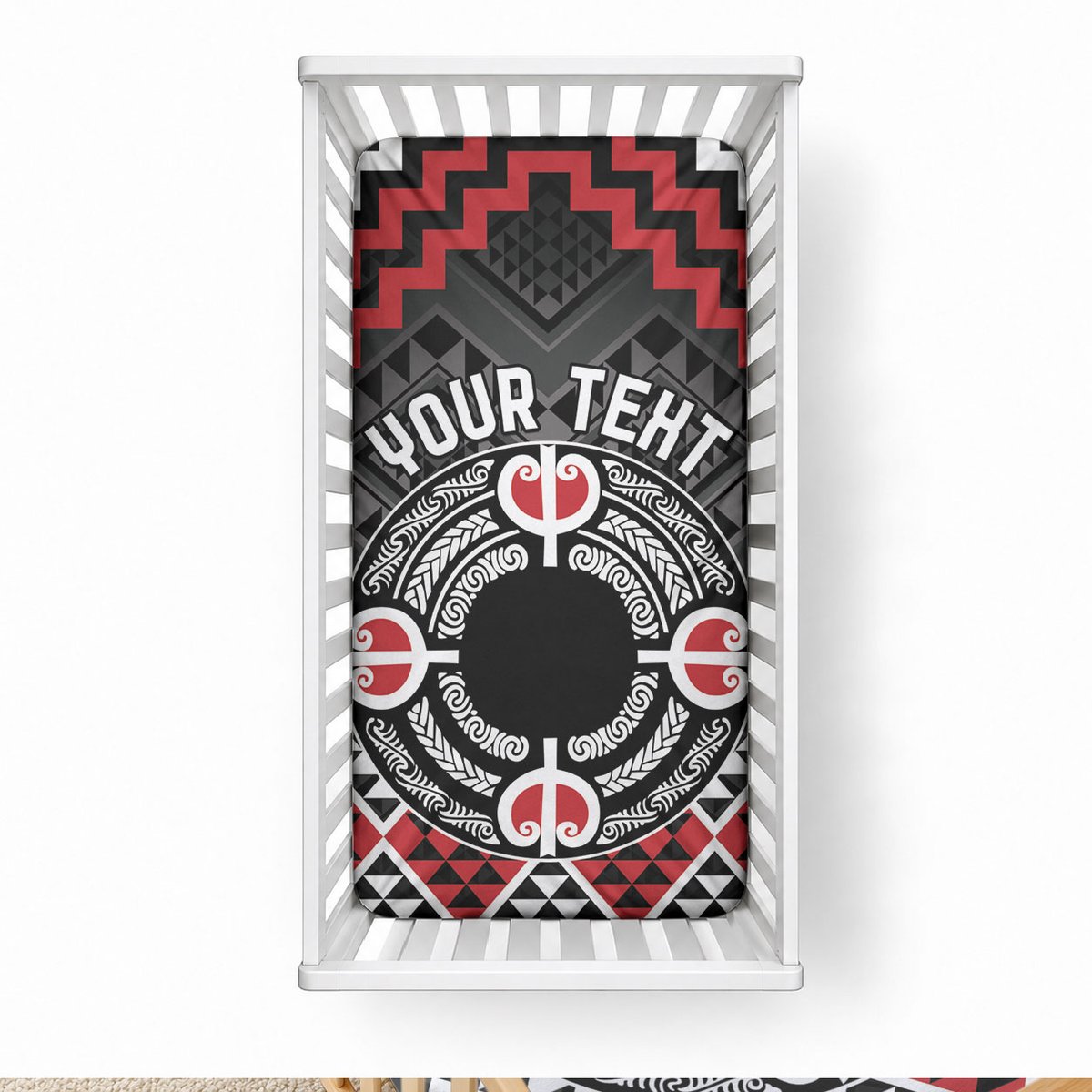 Personalised Aotearoa Niho Taniwha Motif Baby Bed Cover Red Style