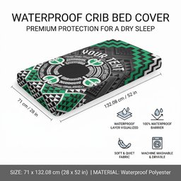 Personalised Aotearoa Niho Taniwha Motif Baby Bed Cover Green Style