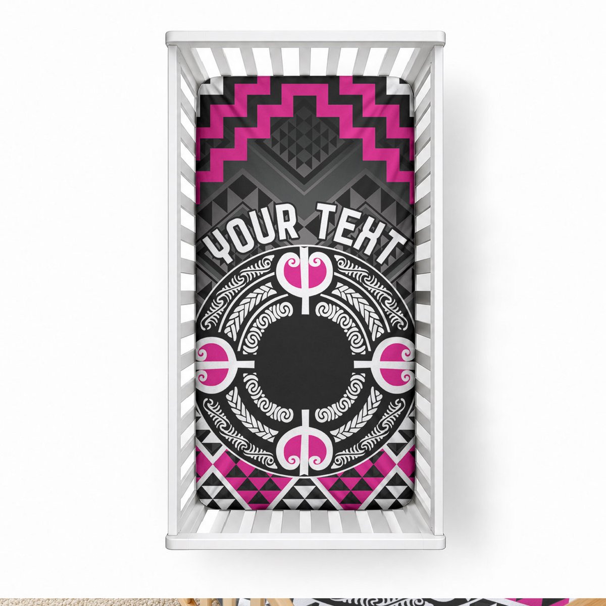 Personalised Aotearoa Niho Taniwha Motif Baby Bed Cover Pink Style