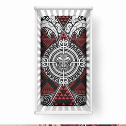 Red Aotearoa Taniko Motif Baby Bed Cover Vintage Maori New Zealand Tribal Art Pattern