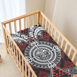 Red Aotearoa Taniko Motif Baby Bed Cover Vintage Maori New Zealand Tribal Art Pattern