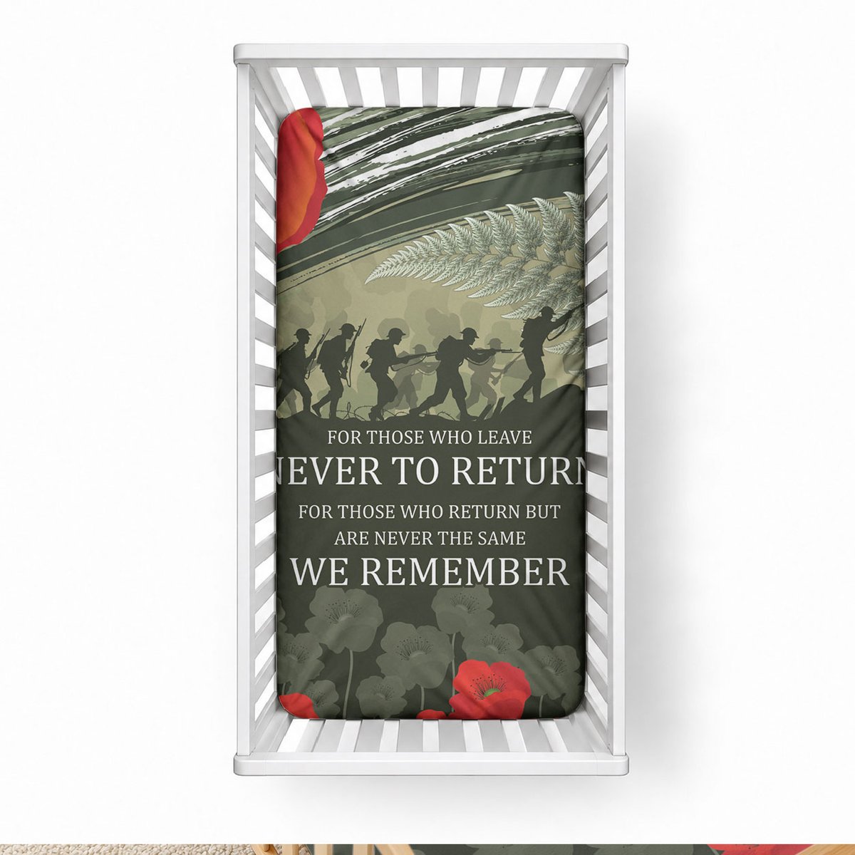 ANZAC Day We Remember Baby Bed Cover Maori Silver Fern Camouflage Motif
