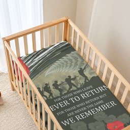 ANZAC Day We Remember Baby Bed Cover Maori Silver Fern Camouflage Motif