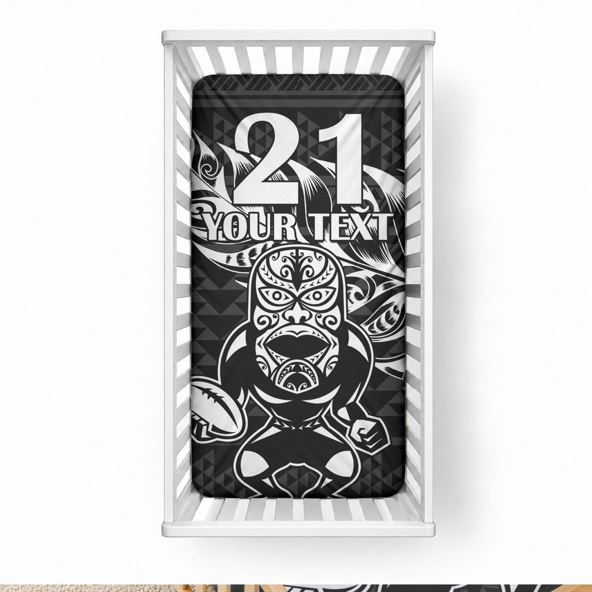 New Zealand Maori Rugby Warrior Custom Baby Bed Cover Black Fern Taniko Motif