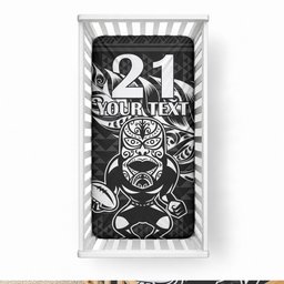 New Zealand Maori Rugby Warrior Custom Baby Bed Cover Black Fern Taniko Motif