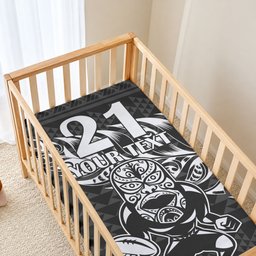 New Zealand Maori Rugby Warrior Custom Baby Bed Cover Black Fern Taniko Motif